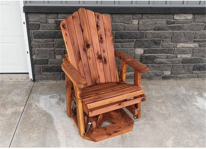 Pemberly Row 23" Solid Wood Cedar Adirondack Swivel Glider, Brown Finish, Handcrafted Outdoor Chair, Fan-Back Tall Support, Smooth Glide and Swivel Motion, Oil-Sealed for Porch, Patio or Backyard Use