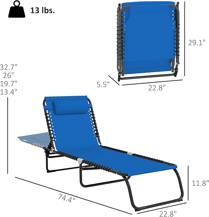 Outsunny Folding Chaise Lounge Chair, Patio Sun Tanning Chair, Outdoor Chaise Lounger with 4-Position Reclining Back, Breathable Mesh Seat for Beach, Poolside, Yard, Blue