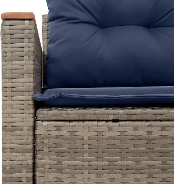 2-Seater Patio Sofa with Cushions, Gray Poly Rattan Outdoor Loveseat - Photo 8
