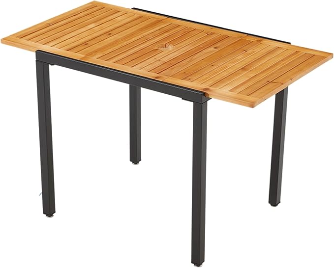31 to 47-Inch Expandable Outdoor Dining Table, Adjustable Rectangle Patio Table with Umbrella Hole for 4-6 Person, Space-Saving Fir Wood Patio Furniture for Garden, Backyard, Deck, Natural