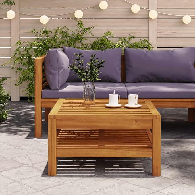 Brown Square Acacia Wood Outdoor Coffee Table 25.6x25.6x13.8 in Oiled Finish for Patio Garden Balcony Deck Backyard - Photo 2