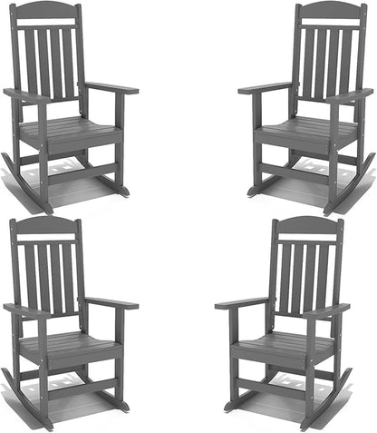 Outdoor Rocking Chairs Set of 4, Oversized High Back Patio Rocking Chairs, All Weather Porch Rocking Chairs for Outside. Dark Grey