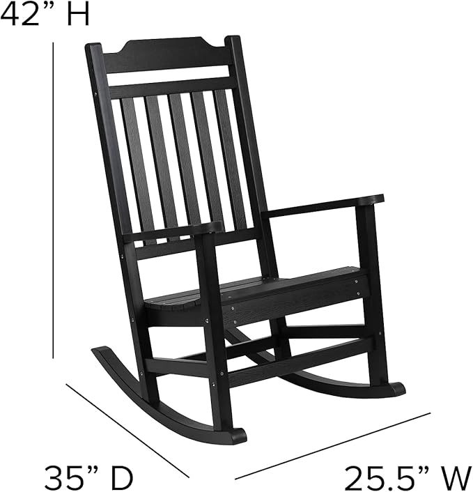Flash Furniture Winston Set of 2 Rocking Chairs with Side Table - Black Poly Resin - Weather Resistant - Photo 3