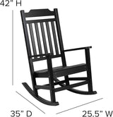 Flash Furniture Winston Set of 2 Rocking Chairs with Side Table - Black Poly Resin - Weather Resistant - Photo 3