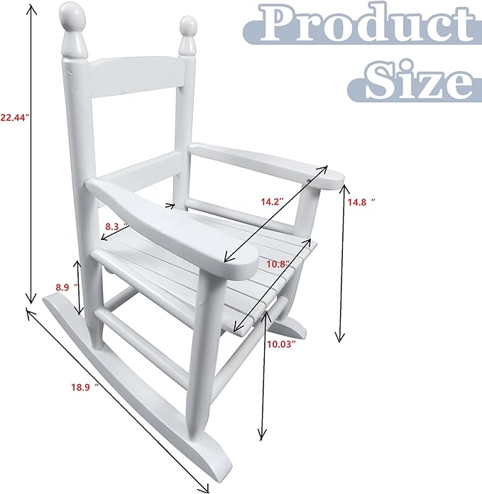 Toddler Rocking Chair for Kids Age 2-5, Hardwood Porch Rocker with Back Support & Armrest for Small Spaces Living Room Outdoor Garden, Easy Assembly (White)