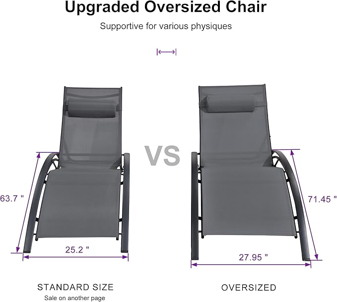 PURPLE LEAF Patio Oversized Chaise Lounge Chair Set with Side Table Pool Adjustable Recliner Chairs for Outside Beach Outdoor Sunbathing Tanning Poolside Loungers