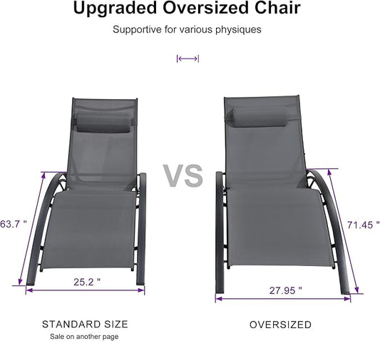 PURPLE LEAF Patio Oversized Chaise Lounge Chair Set with Side Table Pool Adjustable Recliner Chairs for Outside Beach Outdoor Sunbathing Tanning Poolside Loungers