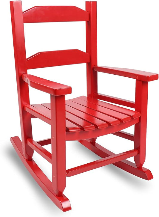 Toddler Rocking Chair Kids Wooden Indoor for Comfy Recliner Rocker for Baby Ages 3-6 Outdoor Lounge Children Playroom Anti-Tip Design Safe & Sturdy Red