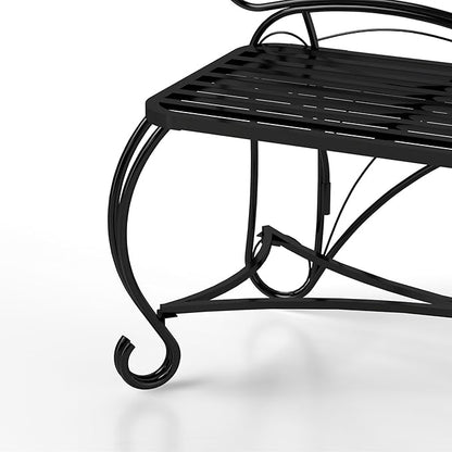 Black Butterfly Garden Bench with Backrest, Outdoor Metal Bench for Front Porch, Patio, Park, Outside, 2 Seat, All Weather (Black, 48")