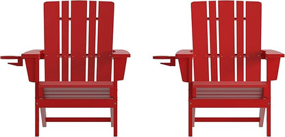 Taylor & Logan Hedley Adirondack Chair with Cup Holder, Weather Resistant HDPE Adirondack Chair in Red, Set of 2