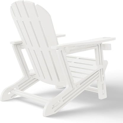 Costaelm Cayman Hardware-Free Assembly Outdoor Patio HDPE Poly Plastic Adirondack Chair with Cup Holder (Set of 2), White