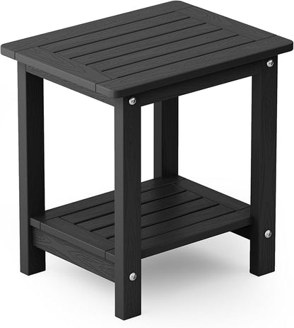 YEFU Outdoor Side Table for Patio: 16" HIPS Weather - Resistant Adirondack Tables - Waterproof Small Square End Tables for Backyard Pool Porch Balcony - Indoor Outdoor Double Layer Table Black
