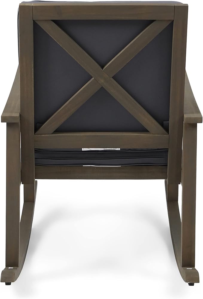 Outdoor Rocking Chair with Armrests and Cushions, Acacia Wood Structure, for Garden, Patio or Balcony, Dark Grey - Photo 7