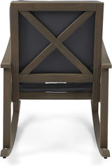 Outdoor Rocking Chair with Armrests and Cushions, Acacia Wood Structure, for Garden, Patio or Balcony, Dark Grey - Photo 7