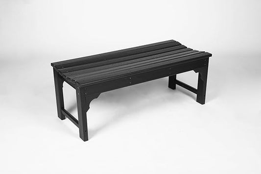 Backless HDPE Adirondack Bench with Wood Texture, Poly Lumber Seat for Patio, Backyard, Balcony, All Weather Resistant with UV Protection (Black)