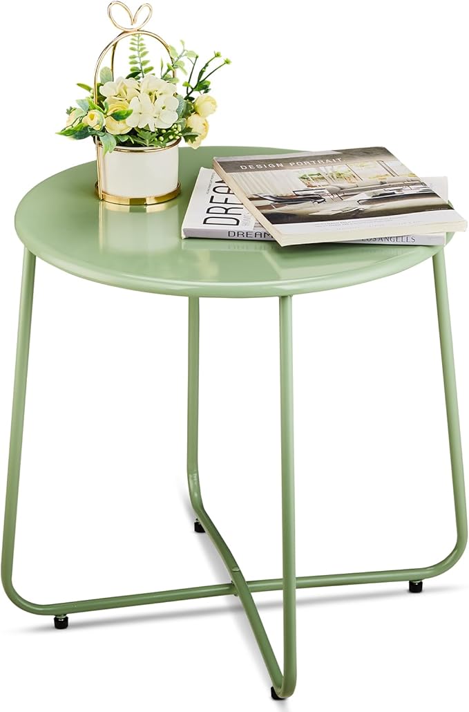 VINGLI Patio Small Side Table, Waterproof Round Metal Steel Outdoor Side Table End Table for Garden Balcony Porch and - Photo 1