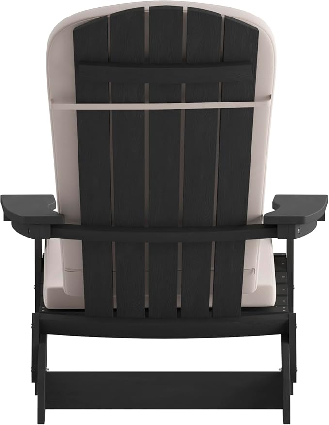 Flash Furniture Charlestown Folding Adirondack Chairs Poly Resin Frame-All-Weather Cushions-Indoor/Outdoor Use, Set of 2, Black/Cream