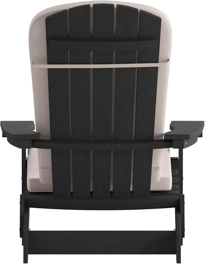 Flash Furniture Charlestown Folding Adirondack Chairs Poly Resin Frame-All-Weather Cushions-Indoor/Outdoor Use, Set of 2, Black/Cream