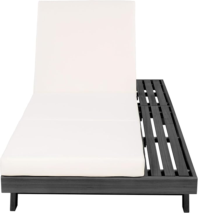 Christopher Knight Home Dami Patio Chaise Lounge Chair Outdoor with Foldable Cushion, Acacia Wood Poolside Sun Lounger with Space Available On One Side, Adjustable Backrest Pool Lounger, Black + Cream