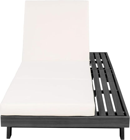 Christopher Knight Home Dami Patio Chaise Lounge Chair Outdoor with Foldable Cushion, Acacia Wood Poolside Sun Lounger with Space Available On One Side, Adjustable Backrest Pool Lounger, Black + Cream