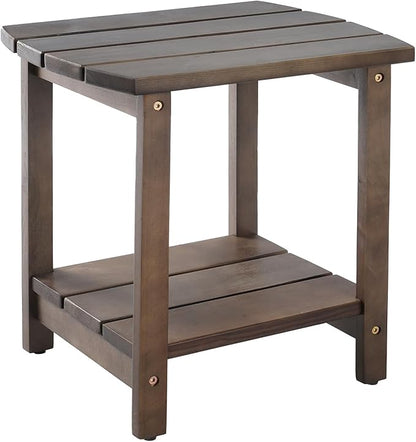 Adirondack Side Table, Double Outdoor Side Tables 18" Solid End Tables, Small Outdoor Coffee Table Pine Wood Weather Resistant for Patio, Backyard,Pool (18-Dark Brown, Set of 1)