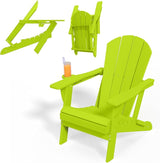 Folding Adirondack Chairs with Cup Holders, Set of 6 HDPE Plastic Outdoor Chairs, Weather Resistant, Real Wood Look - Photo 4