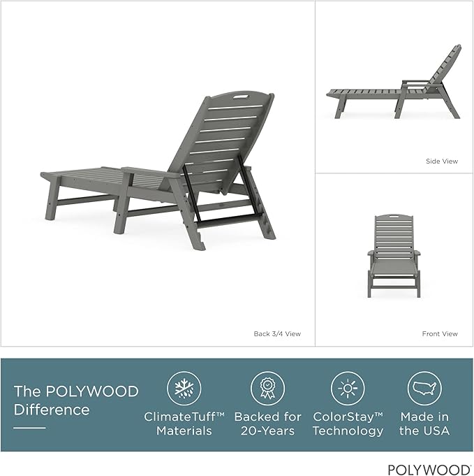 POLYWOOD NCC2280GY Nautical Arms Chaise, Slate Grey