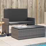 Garden Bench Deck Bench Patio Bench with Cushions and Footstool Gray Poly Rattan - Photo 1
