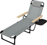 Foldable Chaise Lounge Chair Outdoor, 4-Position Reclining Outdoor Lounge Chairs with Wooden Armrest - Photo 8