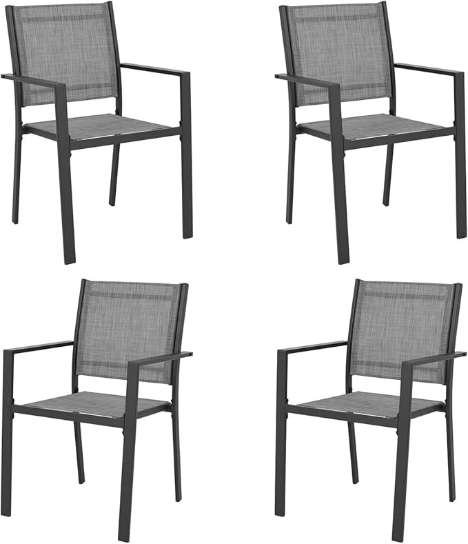 Patio Dining Chairs, All-Weather High-Resilience Textilene Outdoor Dining Chair Set of 4, Heavy-Duty Stackable Minimalist Outdoor Chairs with Armrest, Patio Chairs for Lawn Deck Pool, Grey