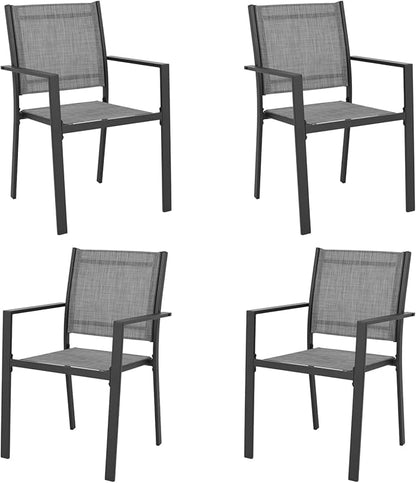 Patio Dining Chairs, All-Weather High-Resilience Textilene Outdoor Dining Chair Set of 4, Heavy-Duty Stackable Minimalist Outdoor Chairs with Armrest, Patio Chairs for Lawn Deck Pool, Grey