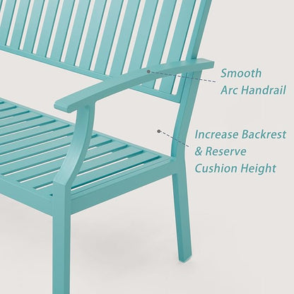 Outdoor Bench Weatherproof Aluminum Patio Garden Bench, Patio Loveseat for Porch Garden Lawn Backyard Park Balcony(Light Blue, 1PC)