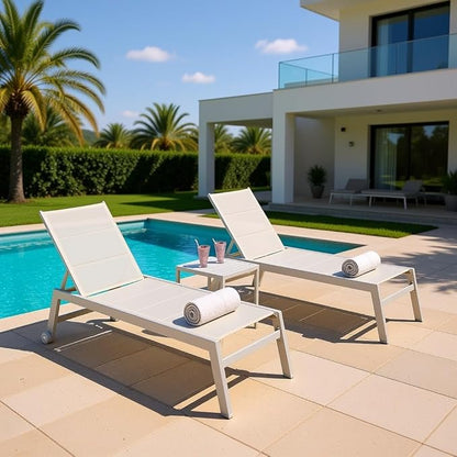 PURPLE LEAF Lounge Chair Pool Chaise Lounge Outdoor Cream 2 Sets
