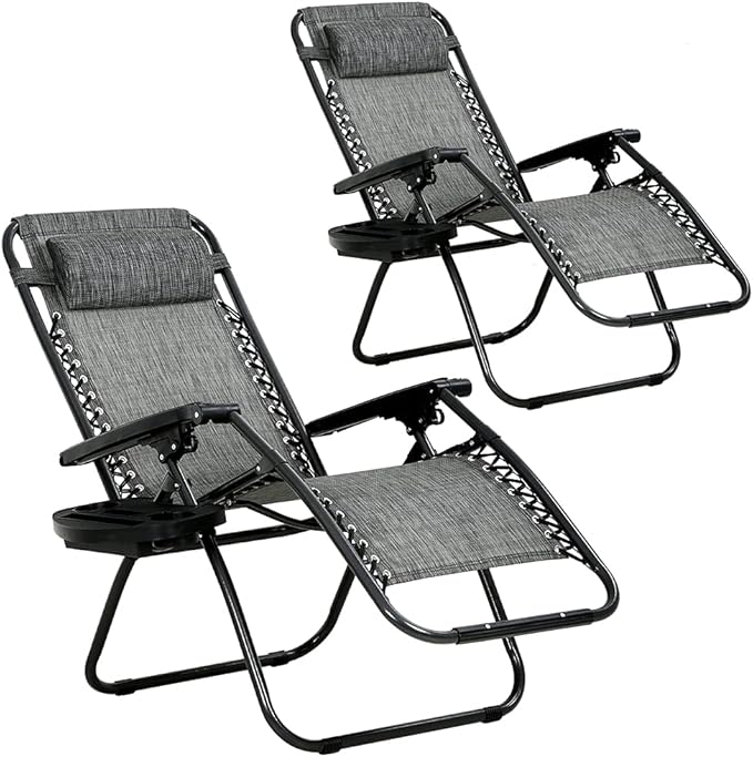 Dkeli Zero Gravity Chair Patio Chair Lounge Chair Chaise 2 Pack Outdoor Folding Adjustable Recliner Chair with Cup - Photo 1
