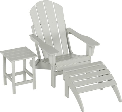 WestinTrends Malibu Outdoor Lounge Chairs, 3-Pieces Adirondack Chair Set with Ottoman and Side Table, All Weather Poly Lumber Patio Lawn Folding Chair for Outside Pool Garden Backyard, Sand