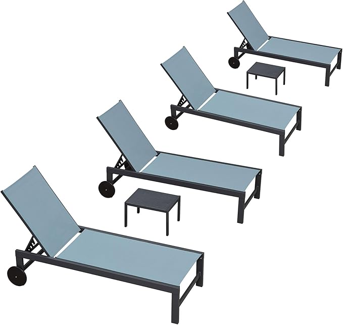 PURPLE LEAF Patio Lounge Chair Set for 4 Outdoor Chaise Lounge with Adjustable Backrest and Easy-to-Move Wheels - Photo 1