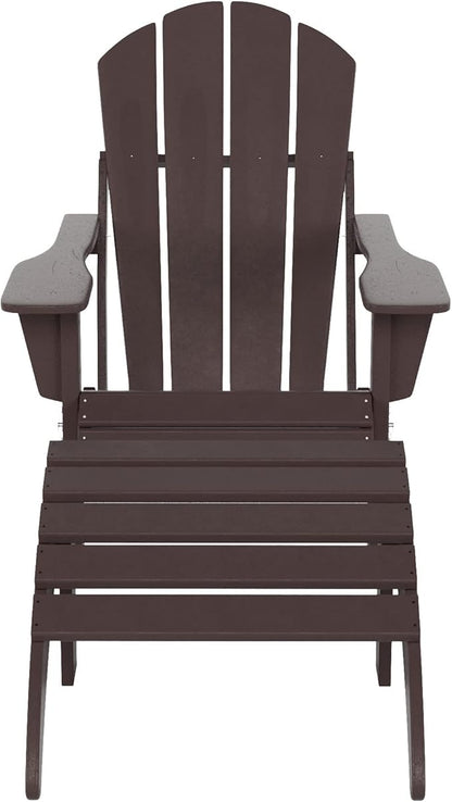 WestinTrends Malibu Outdoor Lounge Chair, 2-Pieces Adirondack Chair Set with Ottoman, All Weather Poly Lumber Patio Lawn Folding Chairs for Outside Pool Garden Backyard Beach, Dark Brown