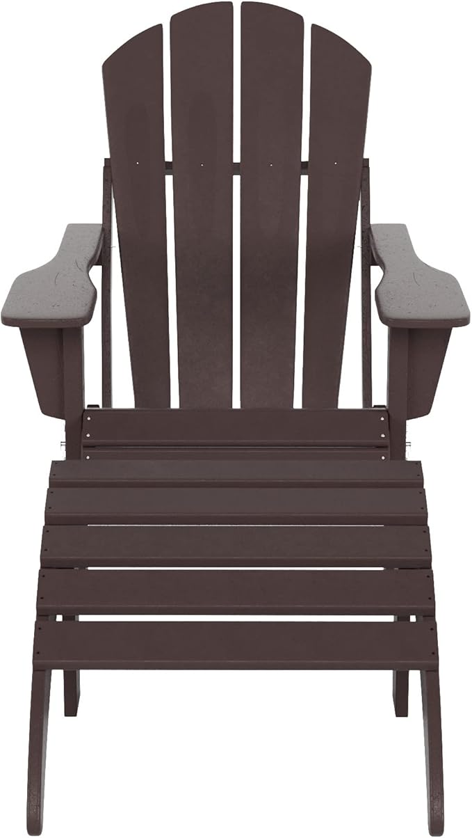 WestinTrends Malibu Outdoor Lounge Chair, 2-Pieces Adirondack Chair Set with Ottoman, All Weather Poly Lumber Patio Lawn Folding Chairs for Outside Pool Garden Backyard Beach, Dark Brown
