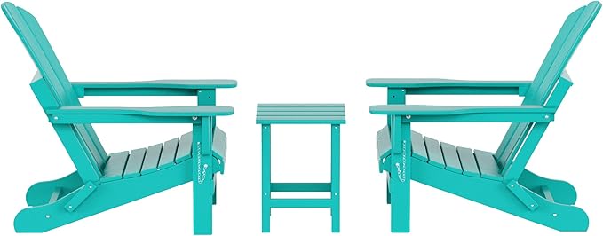WO WESTIN OUTDOOR HDPE Laguna 3PC Outdoor Poly Adirondack Chair Set with Side Table, Turquoise