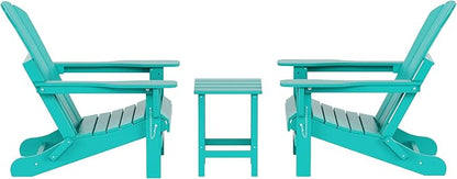 WO WESTIN OUTDOOR HDPE Laguna 3PC Outdoor Poly Adirondack Chair Set with Side Table, Turquoise