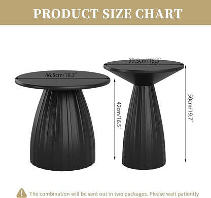 Round Metal Outdoor Patio Side Table Set of 2, Steel Outdoor Accent Table, Black Small End Table, PatioFurniture, for Garden, Pool, Yard, Balcony, Living Room, Deck, Weather Resistant