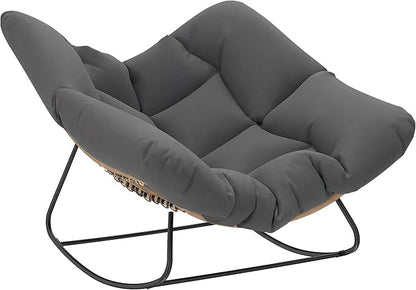 Outsunny Papasan Rocking Chair, Wicker Oversized Indoor Outdoor Rocking Chair with Cushion, PE Rattan Padded Outdoor Rocker Egg Chairs for Living Room, Garden, Patio, Balcony, Dark Gray