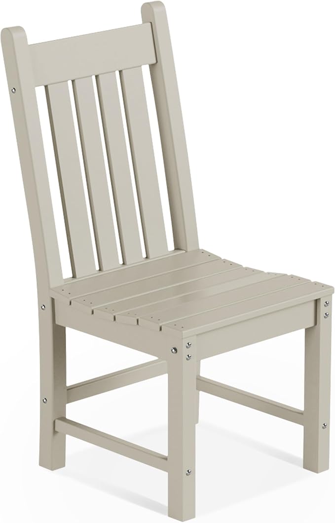Costaelm Armless Outdoor Chair, Patio Adirondack Chair, HDPE Poly Lumber Waterproof Restaurant Bistro Kitchen Dining Chair for Outside Porch Backyard Garden, Sand