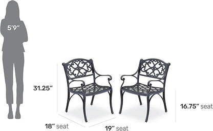 Homestyles Sanibel Black Stationary Cast Aluminum Outdoor Dining Chair, 2 Piece Patio Chairs, Set of 2 Garden Chairs with Armrest & Backrest for Garden Patio Pool Beach Yard, Black