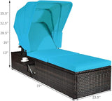 Tangkula Outdoor Chaise Lounge Chair with Folding Canopy, Adjustable Cushioned Reclining Chair with Flip-up Tea Table - Photo 2