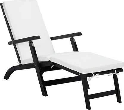 SAFAVIEH Outdoor Collection Palmdale Black Solid Wood/Beige Cushion Chaise Lounge Chair (PAT7015G)