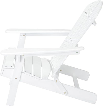 Folding Adirondack Chair, Outdoor White Adirondack Chairs with Wood Texture, Acacia Wood Fire Pit Chairs, All Weather, for Deck Backyard Patio Outdoor Garden