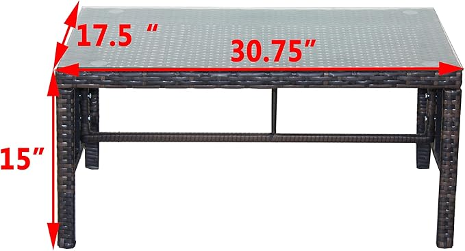 Rattan Wicker Side Table Glass Coffee Table for Outdoor Backyard Lawn Balcony Pool RectangleTempered Glass Top Wicker - Photo 3