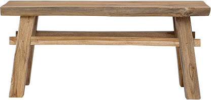 Solid Teak Wood Bench 39.37 x 11.42 x 17.13 Inches, Natural Finish Rectangular Backless Seating for Patio Garden Balcony, Durable Outdoor Furniture with Rustic Grain, Sturdy