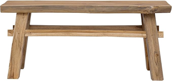Solid Teak Wood Bench 39.37 x 11.42 x 17.13 Inches Natural Finish for Patio Garden Balcony Indoor Outdoor Use Durable Furniture Rustic Decor